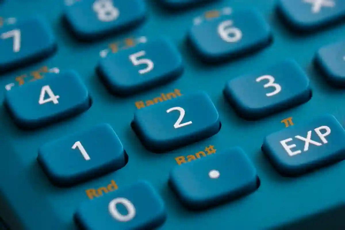 Close up image of number keys on a teal calculator