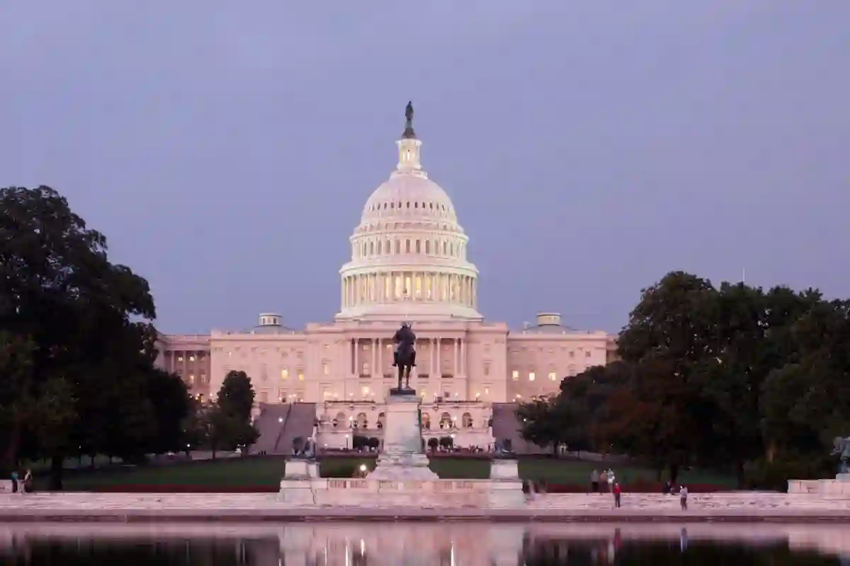 US Capitol building at dusk