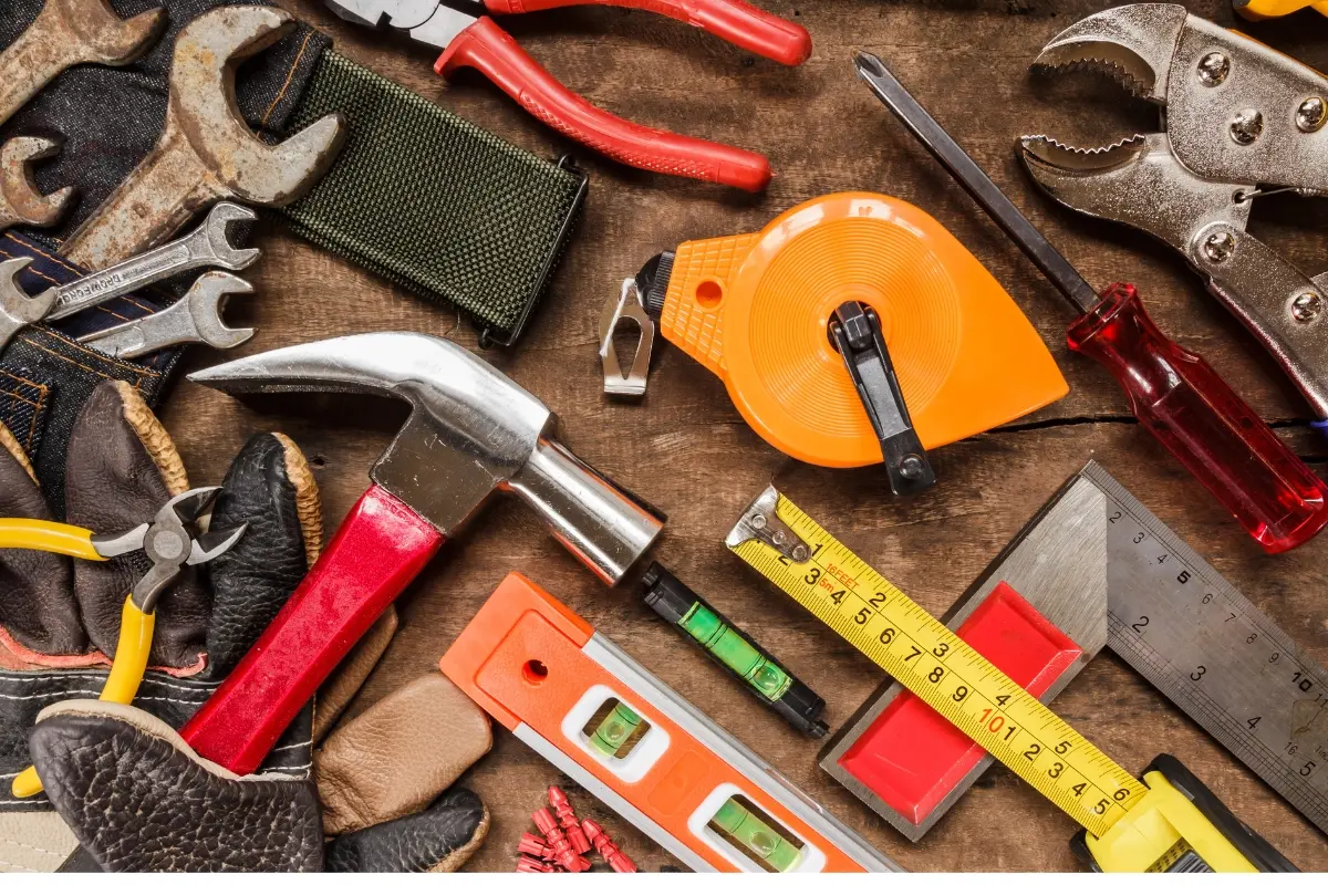 Various tools gathered on a counter